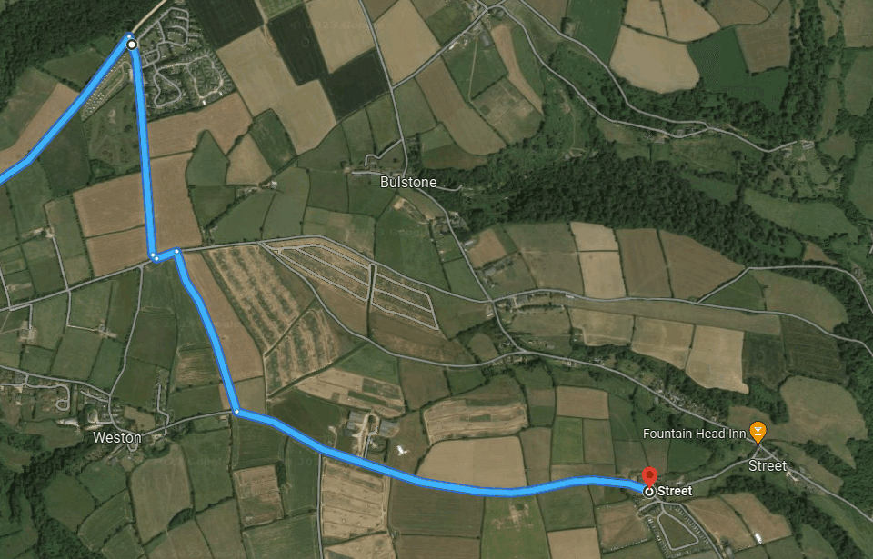 Google map image showing the suggested route for larger vehicles to take to avoid narrow roads